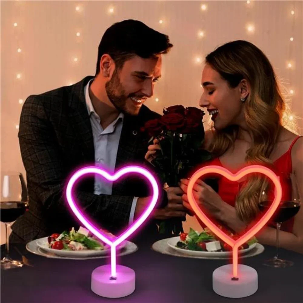2 Pack Heart Neon Signs, LED Pink Lights Battery Operated or USB